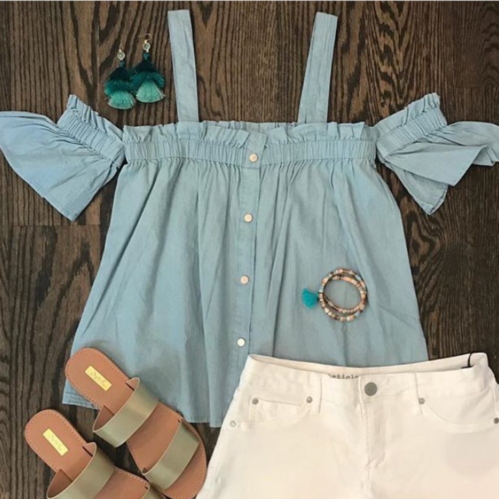 Chambray Ruffle Top Small